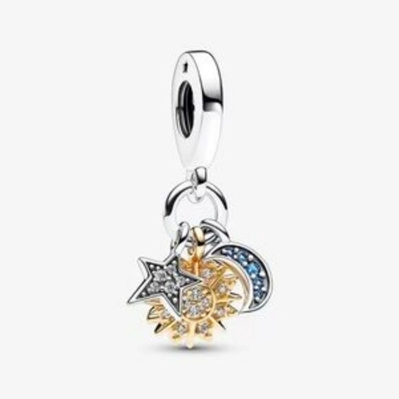 Pandora Two-tone Celestial Triple Dangle Charm - Picture 1 of 4